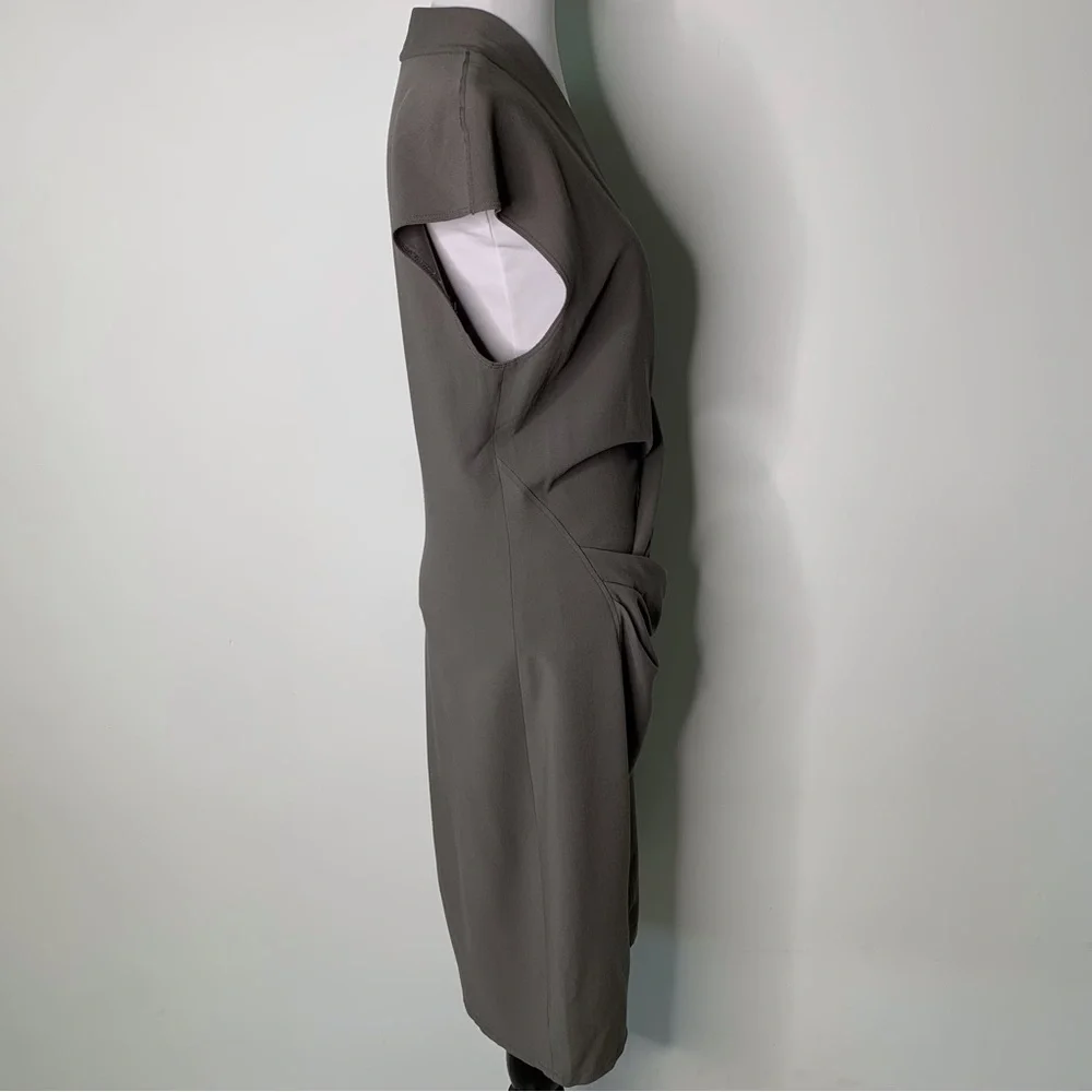 Helmut Lang Women's Grey V-Neck Wrap Sheath Wool Sleeveless Dress Size 10 - Picture 4 of 13
